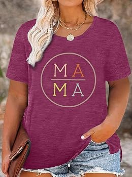 maru.mama✨ Plus Size Mama Shirt Womens Colorful Mama Letter Printed